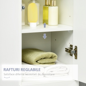 Dulap de baie inalt cu rafturi reglabile, lucios, alb - Img 7