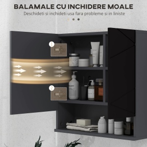 Dulap de baie oglinda usi oglinda de baie de perete rafturi reglabile cufa laterala toaleta acasa birou hol prosop manere dus colt baza inalta vopsit rezistent la apa - Img 7