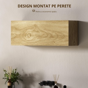 Dulap de Baie Suspendat cu Ușă Rabatabilă și Rafturi din Lemn, 80x25x30 cm, Natural - Img 4