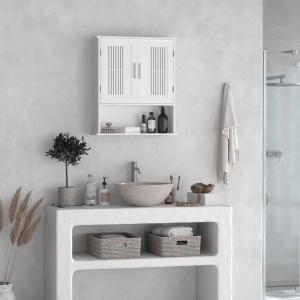 Dulap de baie suspendat dimensiuni reduse cu dulap si raft, 60x20x70cm – alb - Img 2