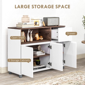 Dulap de Bucatarie Bufet Modern din Lemn cu Dulapuri Sertar Compartiment Deschis Dulap Multifunctional pentru Bucatarie si Sufragerie depozitare laterala toaleta acasa birou hol prosop manere dus colt baza inalta vopsit rezistent la apa - Img 4