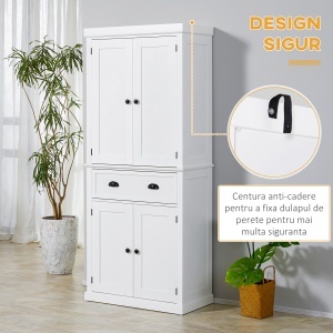 Dulap de bucatarie cu dulap superior si inferior si sertar central din MDF, placi aglomerate si metal, 76x40,5x184cm, alb - Img 6