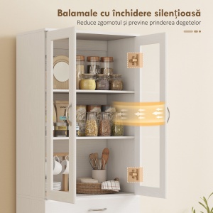 Dulap de Bucătărie Înalt 180 cm cu Uși din Sticlă Soft-Close, Sertar și 2 Dulapuri, Polițe Reglabile, Alb - Img 7