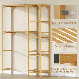 Dulap de deasupra Mașinii de Spălat din Bambus cu 7 Rafturi Reversibile, Dulap Compact cu Spațiu Reglabil, pentru Depozitare și Organizare, pentru Baie sau Spălătorie, 100x40x157 cm, Culoare Lemn - Img 7