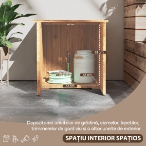 Dulap de Exterior din Lemn cu 2 Uși, Căsuță de Grădină pentru Unelte cu Acoperiș Impermeabil, 77x55x72 cm, Maro - Img 4