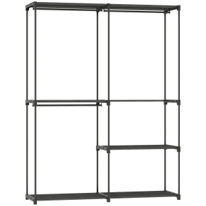 Dulap de Haine cu 2 Bare și 4 Rafturi, din Material Non-Țesut, Plastic și Oțel, 142x43x185 cm, Negru