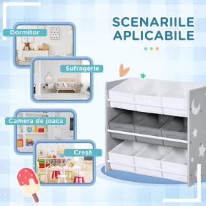 Dulap de Jucarii cu 9 Cosuri Detasabile, Cutie de Depozitare pentru Jucarii din Lemn MDF si Material Textil - Img 7