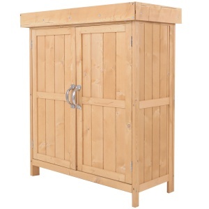 Dulap Exterior Lemn 74×43×88 cm – 2 Rafturi pentru Scule Gradina - Img 1