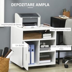 Dulap Imprimanta – Alb 60×50×65,5 cm cu Rafturi & Spatiu Depozitare - Img 4