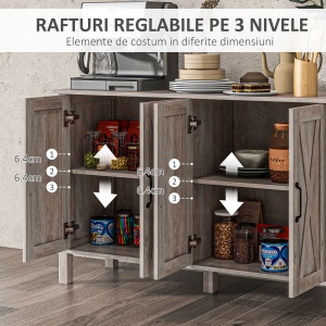 Dulap în Stil Rustic cu 2 Rafturi Reglabile pentru Depozitare, Dulap pentru TV cu 4 Uși, 120x37x75 cm, Gri - Img 5