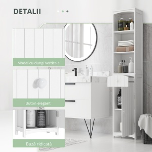 Dulap Înalt de Baie cu 3 Rafturi din MDF, 34x24x170 cm, Alb - Img 5