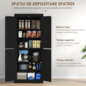 Dulap Înalt de Bucătărie cu 6 Rafturi și 2 Uși, Dulap cu Rafturi Reglabile din Lemn, 76x40,5x184 cm, Alb - Img 4