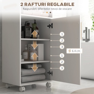 Dulap Mobil Baie – Alb, Cu Roti, Tava & Raft Reglabil - Img 5