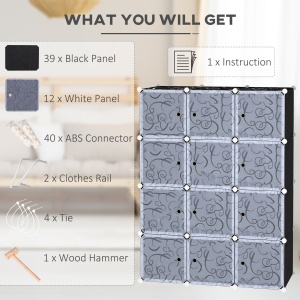Dulap Modular 12 Cuburi DIY – Alb & Negru 111×47×145 cm - Img 5