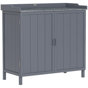 Dulap pentru Exterior din Lemn de Brad cu Blat de Lucru din Metal Zincat si 2 Rafturi pentru Scule, 98x48x95.5 cm, Gri - Img 1