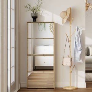Dulap pentru Încălțăminte Slim cu 4 Uși și Oglindă 63x17x146 cm Culoare Lemn - Img 7