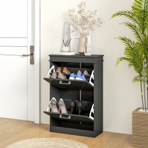 Dulap pentru Pantofi cu 2 Sertare pentru 10 Perechi de Pantofi, Mobilier cu Raft Reglabil, 54x24x82,5 cm, Negru - Img 9