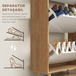 Dulap pentru Pantofi cu Economie de Spațiu cu 3 Sertare și Raft Reglabil, Suport Subțire pentru, 72x24x119 cm, Alb - Img 6