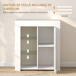 Dulap pentru Sufragerie cu Lumini LED, 3 Rafturi Deschise și un Dulăpior cu 2 Niveluri, 75x40,1x83 cm, Alb - Img 6
