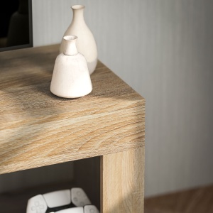 Dulap pentru TV de 60" cu Dulăpior, 2 Uși și Raft Deschis, Mobilier TV din Lemn, 140x40x48 cm, Lemn Natural - Img 8