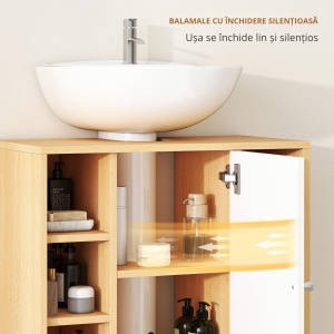 Dulap Sub Chiuvetă cu 2 Uși cu Închidere Lentă și 6 Rafturi Lemn natural - Img 6