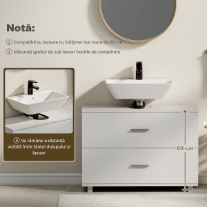 Dulap Sub Lavoar pentru Baie cu 2 Sertare, Dulap Modern și Economisitor de Spațiu pentru Lavoare Fără Piedestal, 80x30x60 cm, Alb - Img 5