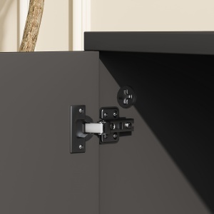 Dulap TV 42" Max cu 2 Rafturi deschise si Usa, din PAL cu Roti, 80x45x39.5 cm, Negru - Img 9