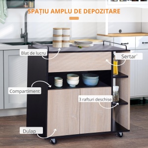 Dulapior Bucatarie cu Roti – Stejar & Negru, 76.5×40×82 cm - Img 4