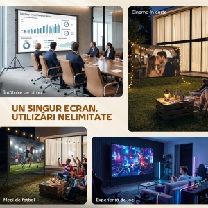 Ecran de Proiecție 120" 4K/8K HD Format 16:9 cu 2 Trepiede Pliabile, Ecran Portabil cu Față Dublă, Unghi de 160°, pentru Acasă sau Cinema în Aer Liber, Alb - Img 8