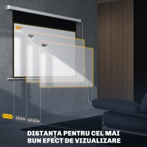 Ecran pentru Proiector 84 Inch cu Telecomandă, din PVC și Metal, 212x8x150 cm, Alb - Img 6
