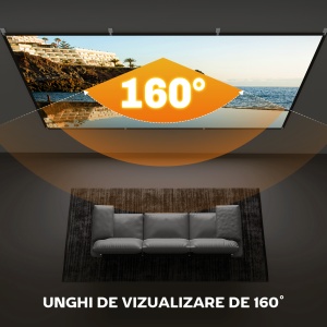 Ecran Proiector 120 Inch 4K/8K HD Format 16:9, Reglabil Manual, Lavabil, Unghi de Vizualizare 160°, pentru Acasă, Cinema, Birou, Alb - Img 6