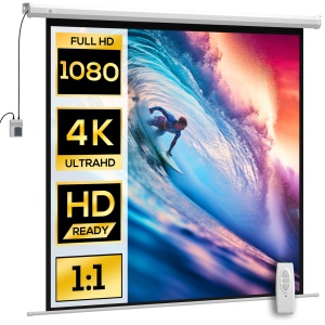 Ecran Proiector de 92 Inch cu Telecomandă, Pânză de Proiector Rulabilă din Plastic și Metal, 189,5x8x189,5 cm, Alb - Img 1