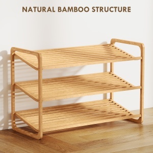 Etajeră pentru pantofi cu 3 rafturi pentru 12 perechi de pantofi din bambus 76x33x50.8 cm - Img 4