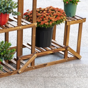 Etajera Suport Plante Asimetrica cu 6 Niveluri pentru Gradina si Casa, din Lemn, 95x28x96.5 cm - Img 9