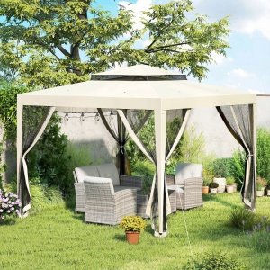 Foisor de Gradina cu Plasa de Tantari, Foisor 3x3 m cu Acoperis Dublu si Cadru din Metal, Bej - Img 9
