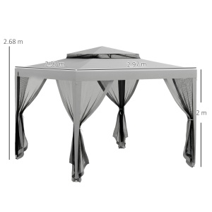 Foisor de Gradina cu Plasa de Tantari, Foisor 3x3 m cu Acoperis Dublu si Cadru din Metal, Bej - Img 3