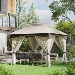 Foisor pentru gradina 3m x 3 m, Adapost copertina foisor exterior cu acoperis dublu cu plasa & draperii, Cadru din otel galvanizat pentru gradina, gazon, curtea din spate si punte - Img 2