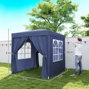 Foisor Pliabil 2x2 m con 4 Pereti Detasabili, Foisor de Gradina cu Sac pentru Transport din Poliester si Otel, Albastru - Img 3
