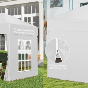 Foisor Pliabil 2x2 m con 4 Pereti Detasabili, Foisor de Gradina cu Sac pentru Transport din Poliester si Otel, Alb - Img 7
