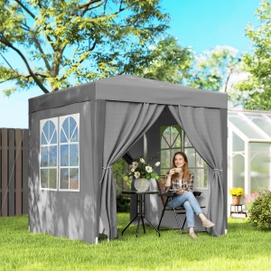 Foișor Pliabil 2x2 m Pop-Up cu 2 Uși, 2 Ferestre, 4 Pereți Detașabili, Foișor de Exterior cu Geantă de Transport din Oțel și Țesătură Oxford, pentru Grădină, Petreceri, Camping, Gri - Img 2