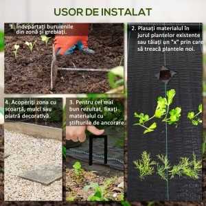 Folie pentru Mulcire 1300g/m², Respirabilă și Anti-UV din Polipropilena, 50x2 m, Negru - Img 5