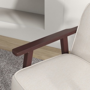 Fotoliu Balansoar pentru Interior din Material Efect In si Lemn cu Cotiere si Perne, 66x78x76 cm, Bej si Maro - Img 9
