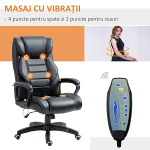 Fotoliu de Birou cu Functie de Masaj Ergonomic si Dirigential din Piele Ecologica Neagra - Img 4