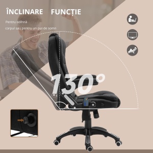 Fotoliu de masaj pentru birou sau acasa cu inaltime reglabila, 6 puncte de masaj si incalzire, 67L x 74P x 107-116Acm, negru - Img 7