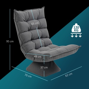 Fotoliu de Podea Relaxant Rotativ 360° cu Spătar Reglabil în 5 Poziții, 62x70x95 cm, Gri - Img 3