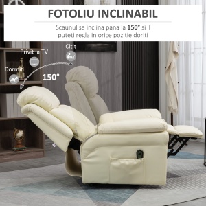 Fotoliu de Relaxare Electric, cu telecomanda si functii de inclinare - Crem - Img 5