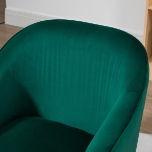 Fotoliu dormitor din material textil cu efect catifea cu picioare din otel auriu, 62x69x75 cm, verde - Img 8