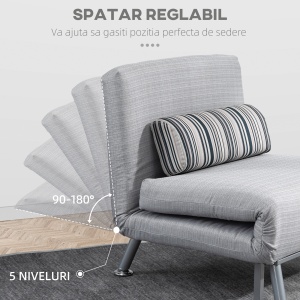 Fotoliu Extensibil Gri cu Perna cu Dungi - Img 4