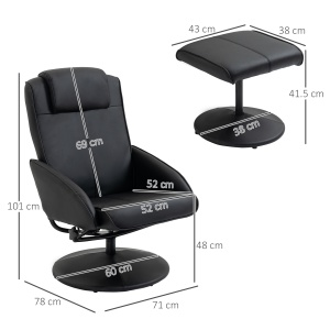 Fotoliu reclinabil de relaxare cu otoman pentru picioare si tapiterie din piele artificiala, 71x78x101cm, negru - Img 3