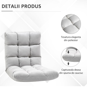 Fotoliu Relax pentru Podea – Spatar 180°, Gri Deschis - Img 7